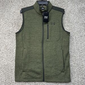 Under Armour Specialist Fleece‎ Vest Men's Small Green Full Zio Pockets Golf New